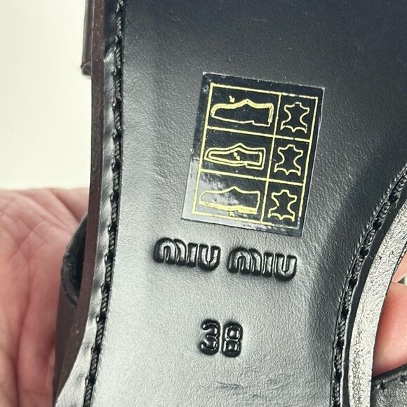 NWOB Miu Miu Prada Studded T-Strap Gladiator Sandal Black Leather 38 US 8 - Picture 12 of 13